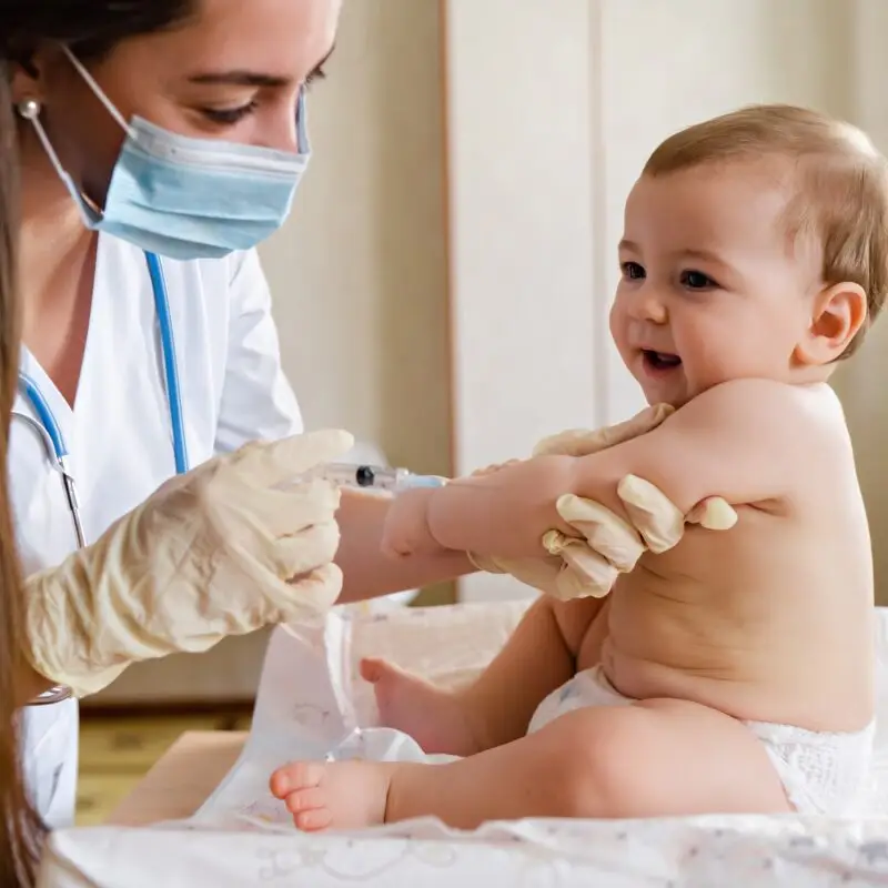 A doctor is giving a baby something to put on his arm.