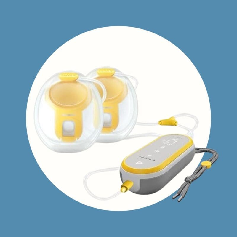 white, yellow and grey breast pump parts