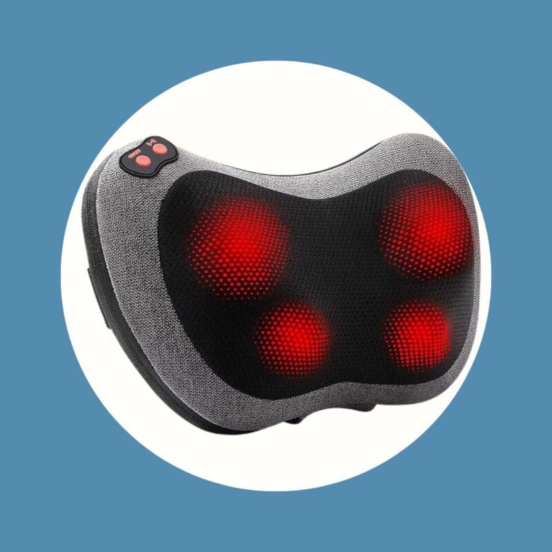 grey and black device showing red sections of heat and red buttons