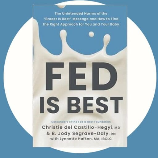 blue book with milk coming out of it and titled fed is best